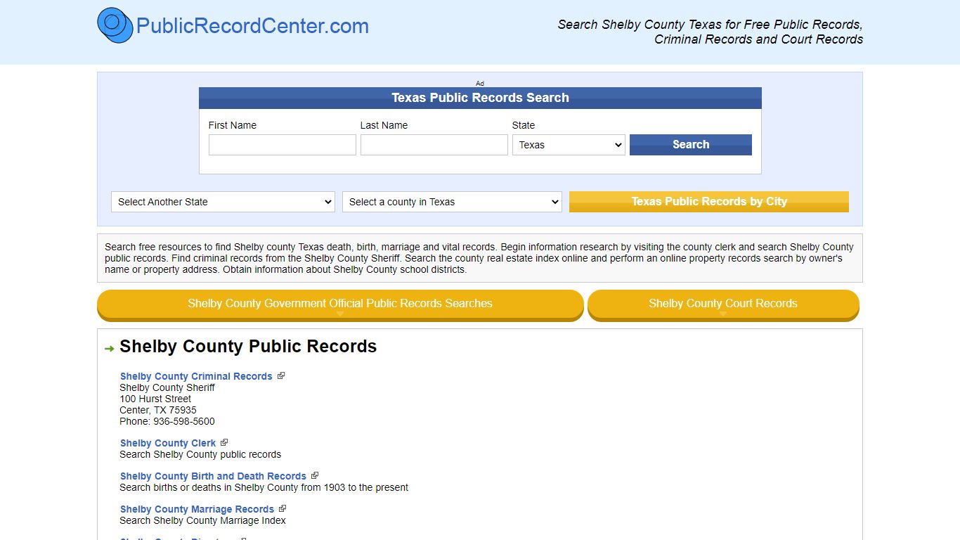 Shelby County Texas Free Public Records - Court Records - Criminal Records